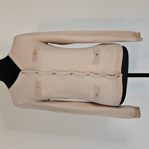 Banana Republic Cardigan Tan With Gold Weave and Gold Buttons - Picture 1 of 7